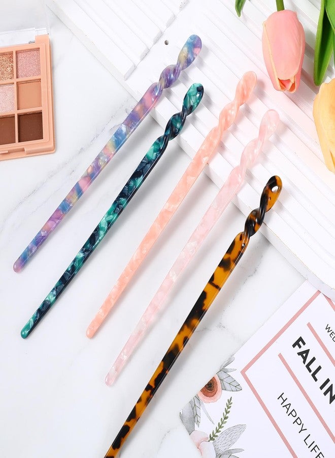Fyntave 10 Pcs Acetate Tortoise Shell Hair Sticks 5 Styles Vintage Leopard Print Hair Pins Elegant Styling Hairs Chopsticks Chinese Retro Hairpins Disk Hairs Chopsticks Hairstyle Accessories for Women Girls - Image 4
